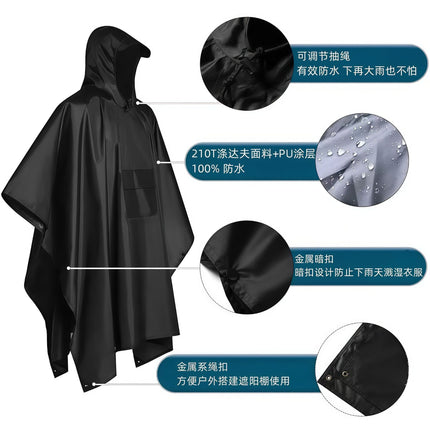 Outdoor Adult Poncho Raincoat for Hiking, Mountaineering, Fishing, Camping, Multifunctional 3-in-1 Tarp Ground Sheet Poncho