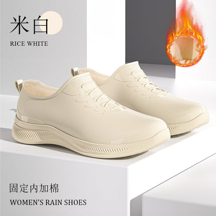 Fashionable Rain Boots for Women, Spring and Autumn Short-Tube Waterproof Shoes for Outer Wear, Non-Slip Kitchen Work Plus Velvet Warm Rain Boots Cross-Border