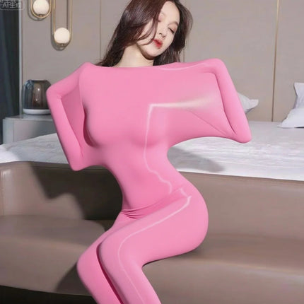 New Arrival Oil-glossien Silk Stockings Thin Sexy Full Body Oil Bright Chest Seamless Horse Oil Fun Open Tights 1074