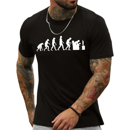 Foreign Trade Cross-border European and American European Code plus size Men's Game Evolution Funny Graphic Printed Cotton Casual Text T-Shirt