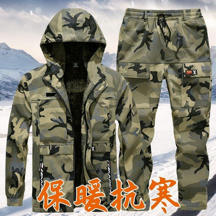 Autumn and winter velvet labor protection overalls camouflage suit men's thickened wear-resistant cold-proof warm leisure overcoat