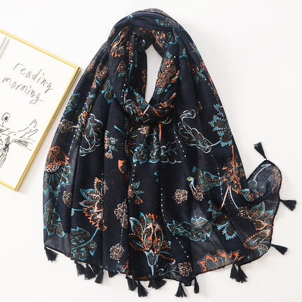 Exotic Style large flower sequin decorative scarf printed scarf cotton and linen feel scarf travel sunscreen beach towel for women