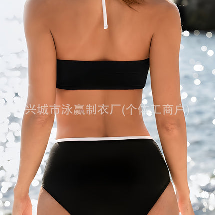 European and American Split Swimsuit, Feminine Cut Out Design, Belly-Covering Bikini, Small Breast Push-Up Beach Vacation Bikini