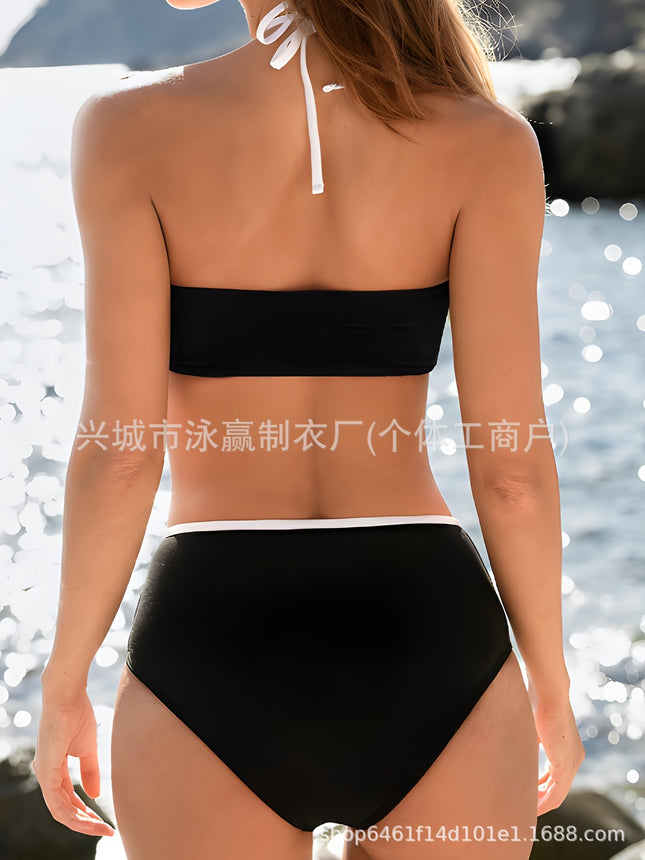 European and American Split Swimsuit, Feminine Cut Out Design, Belly-Covering Bikini, Small Breast Push-Up Beach Vacation Bikini