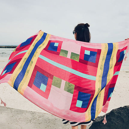 Ethnic Style Printed Silk Scarf Women's Seaside Travel Sun Protection Gauze Air Conditioning Warm Scarf Versatile Long Shawl