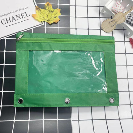 Three-Hole Oxford Cloth Pencil Case Document Bag Large Capacity Loose-Leaf Storage Bag Office Cross-Border Transparent Colorful Student Cute