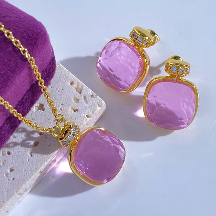 Creative original design perfume bottle crystal single flower necklace earrings cross-border explosive fire artificial spar necklace earrings