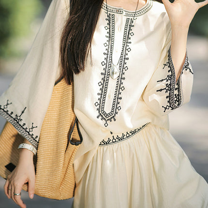 | Provence · Embroidered suit | 2024 Summer Retro Round Neck Light Luxury Small Shirt Casual Shorts suit Women