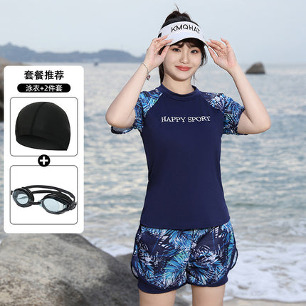 Plus Size Swimsuit for Women, Conservative Two-Piece for Curvy Figures, 100kg Tummy-Concealing Slimming Student Professional Training Swimming Sport New Model