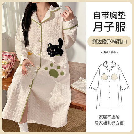 Yuezi Clothing with Chest Pad Autumn and Winter Air Cotton Thickened Warm Abdominal Pants Pregnant Women's Breastfeeding Skirt dress
