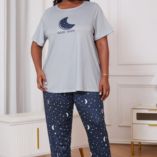 Cross-border plus size pajamas for women summer new loose and comfortable printed short sleeve pants pajamas suit foreign trade wholesale