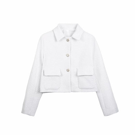 Women's 2025 Spring/Summer New Fashion Simple Elegant Pocket Decorated Lapel Jacket 2133104