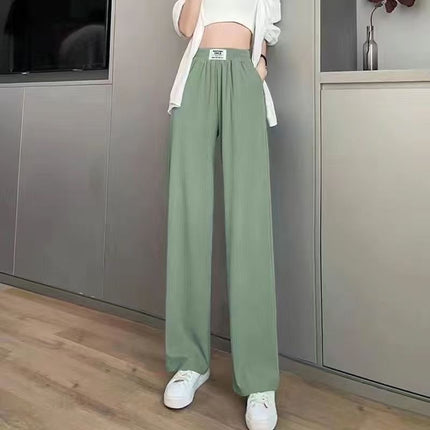 Summer Elegant Artistic Casual Pants Trendy Women's Lazy Fashion Popular All-match New Ice Silk Pants Simple Wide-leg Pants