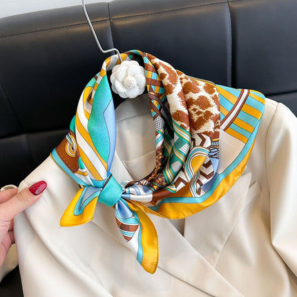 Simulated Silk Printed Silk Scarf for Women, Korean Cashew Leopard Print Headscarf, Four-Season Scarf, Professional Scarf Wholesale