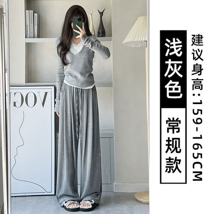 light gray Glutinous Rice Pants Women's 2024 Spring, Autumn and Winter New High Waist Hanging Straight Casual Wide Leg Pants