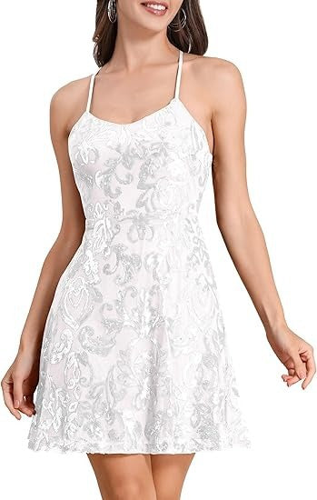 Cross-Border Women's Glitter Sequin Loose Mini Cocktail Party Dress with Straps (5 Colors) Sequin Dress