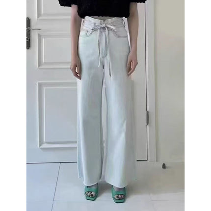 Van's White Jeans Women's 2025 Summer New Loose Slimming Look High-Waisted Straight Draped Floor-Length Pants
