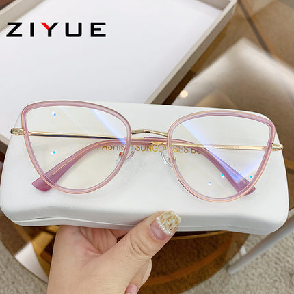 European and American fashion flat glasses women's foreign trade creative metal cat's eye glasses frame trend anti-blue light flat glasses