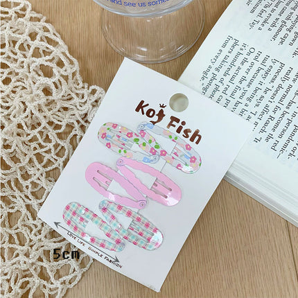 Korean Cute Wavy Water Drop Hairpin New Plaid Sweet Floral Bb Clip Girl Bangs Clip Side Clip Hair Accessories