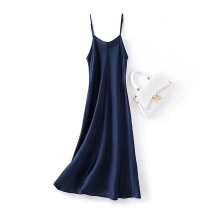 Special Cabinet Style Silk Slip Skirt Pure Mulberry Silk Nightgown Simple Exquisite Petticoat Mid-length Women's dress Solid Color