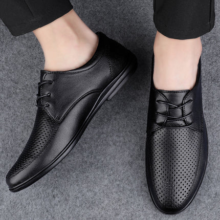 Black men's spring and autumn breathable business formal wear fashion lace-up low-top office work single professional leather shoes