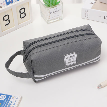 Portable Stationery Bag, Double-Layer Oxford Cloth Double-Zipper Pencil Case, Large Capacity Portable Zipper Oxford Cloth Pencil Case for Primary and Secondary School Students