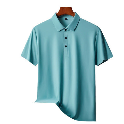2025 Summer Ice Silk Men's Polo Shirt Work Clothes Thin Business Casual Stretch Breathable Short Sleeve Couple Style