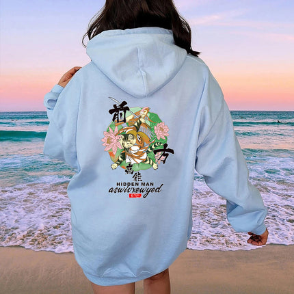 Foreign Trade Women's Velvet Sweatshirt Cartoon Cat Print Kangaroo Pocket Drawstring Print Hoodie