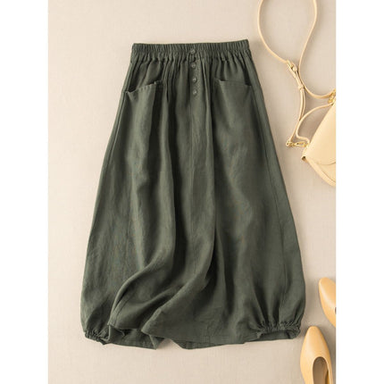plus size Women's 2023 Summer New Cotton and Linen Vintage Skirt Slimming Artistic Elegant Mid-length High Waist A- line Skirt