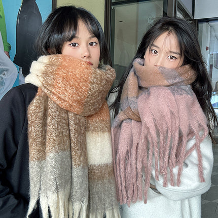 Unlimited Secret ~ dark blue light blue * striped thickened warm all-match scarf green autumn and winter couple plaid scarf