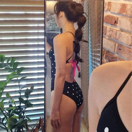 Polka Dot Retro Swimsuit Racing Female Professional Slim Sexy Contrasting Color Beautiful Back Sports Student Swimming Class Training Swimsuit