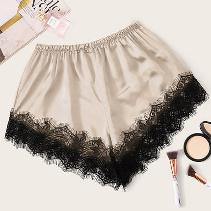 Thin Spring and Summer Ice Silk Bottoming Shorts Women's Lining Lace Edge Safety Pants Home All-match Solid Color Leggings