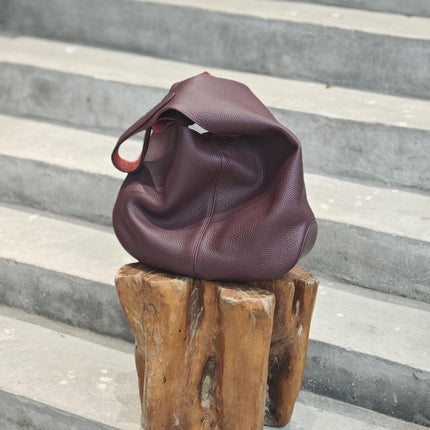High-End Genuine Leather Fashion Bucket Bag, Lazy Shoulder Bag, Women's Bag, New Bag, Women's Simple Large-Capacity Tote Bag