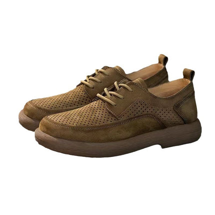 Hollow-out Leather Shoes Men's Hole Shoes Summer New Men's Shoes Genuine Leather Breathable Fashionable All-match Thick-soled Vintage Casual Shoes