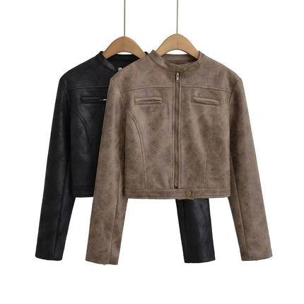 American INS high street retro short Slim motorcycle jacket women's 2023 autumn distressed leather suede jacket