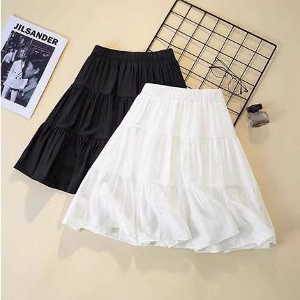 White cake skirt 2025 spring new plus size women's chubby girl high waist slimming anti-light A- shaped skirt