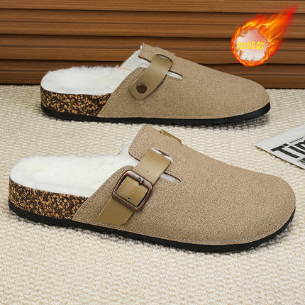 Cross-Border Winter Birkenstock Half Slippers Men's Fleece-Lined Warm Slip-On New Toe-Toe Shoes Men's Office Slippers