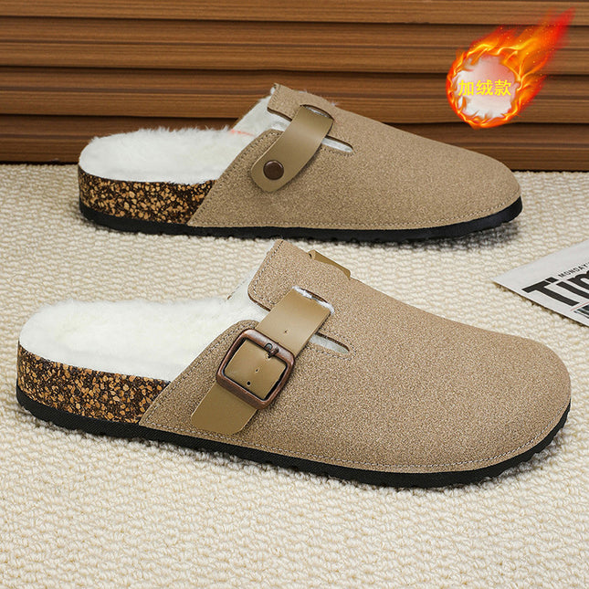 Cross-Border Winter Birkenstock Half Slippers Men's Fleece-Lined Warm Slip-On New Toe-Toe Shoes Men's Office Slippers