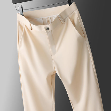 Ice Silk Light Luxury Suit Pants Men's Autum Thin 2024 New Loose Straight Business Elastic Men's Casual Pants