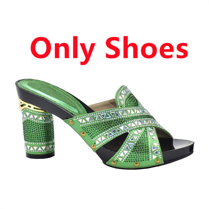 Cross-border Evening with Hot Diamond Shoe Bag Hollow High Heel Round Toe Sandals with Hand Bag Fashion Dinner suit