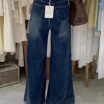 Stretch Large Wide Leg Retro Jeans Women's Autumn 2024 New High Waist Loose Slimming All-match Elegant Mop Pants