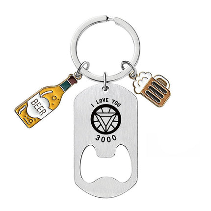 Cross-border Stainless Steel Engraving Metal Keychain Bottle Opener Wine Glass Wine Bottle Birthday Christmas Father's Day Gift