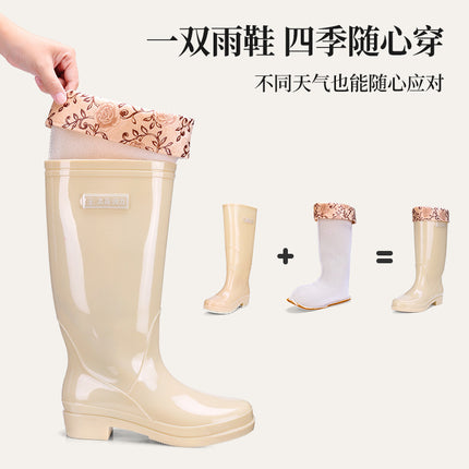 extra-high rain boots adult non-slip rain boots long tube warm over-the-knee waterproof fashion high tube water shoes wear-resistant rubber shoes 2024