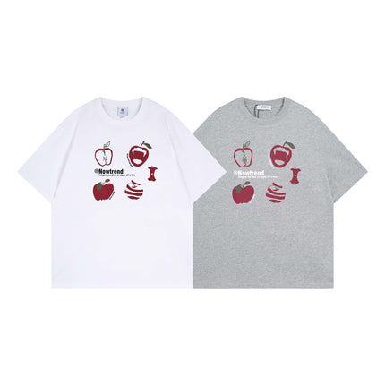 Guochao High Street Apple Letter Print Short-sleeved T-shirt Unisex Trendy Brand Loose Casual Hip-hop Top Ins