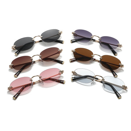 2026 New Oval Rimless Sunglasses European and American Retro Sunglasses Trendy Concave Shape Fashion Street Style Sunglasses