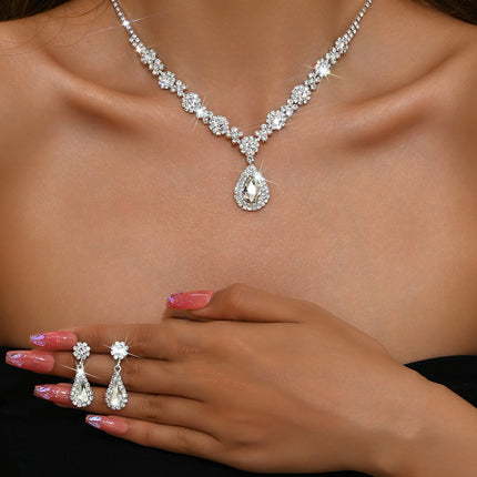 Bridal Jewelry Set, Bracelet, Earrings, Necklace, Ring, Four-Piece Set, Versatile, Elegant, Light Luxury, High-End, Cross-Border