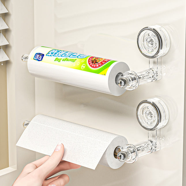 Suction Cup Kitchen Tissue Rack Punch-free Cabinet Paper Hanger Preservative Film Storage Lazy Rag Hanging Rod Roll Paper Rack