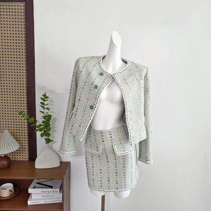 Chanel-Style Women's Suit 2026 Spring and Autumn New Woven Heavy Sequin Short Jacket and Long Skirt Two-Piece Set