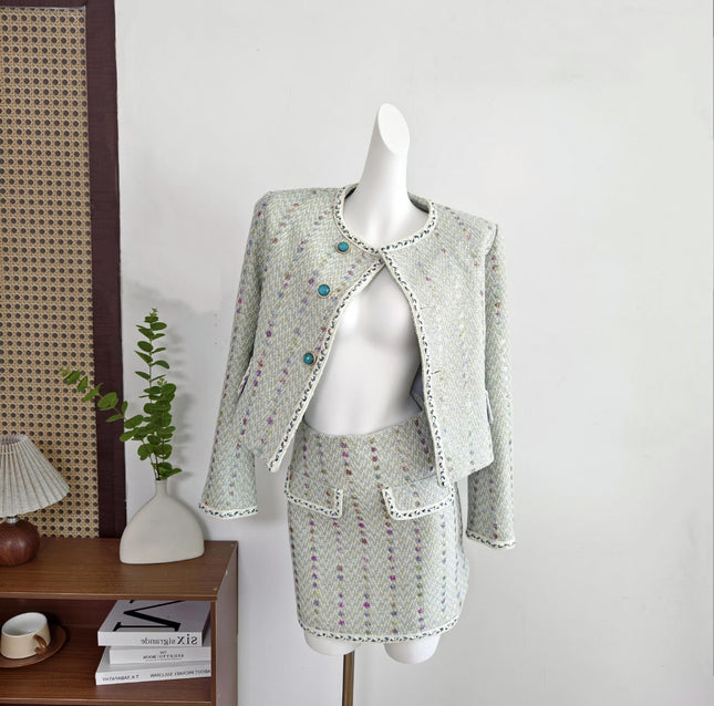 Chanel-Style Women's Suit 2026 Spring and Autumn New Woven Heavy Sequin Short Jacket and Long Skirt Two-Piece Set