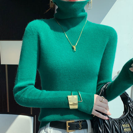 New Autumn and Winter Women's Base Sweater All-match Knit Sweater First-line Garment Piled Collar Solid Color Sweater Inner Riding